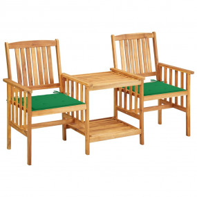 Bistro Set Natural wood, Green cushions