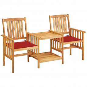 Bistro Set Natural Wood Color, Red Solid Acacia Wood, 1...