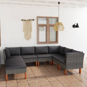 Garden Lounge Set Grey PE rattan Large Removable Covers