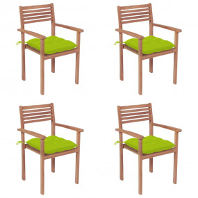 Patio Chair Set of 4 Bright Green Cushion, Natural Teak