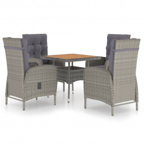 Garden Dining Set Grey Poly rattan, steel, acacia wood,...