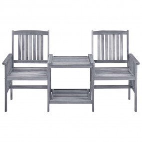 Garden Chair With Tea Table Grey, Beige Solid Acacia wo...