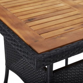 Garden Dining Set Black Poly rattan, acacia wood, steel