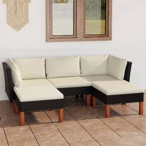 Garden Lounge Set Black PE Rattan Medium Removable Cove...