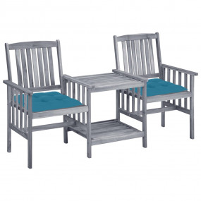 Patio Chair With Tea Table Grey Solid Acacia wood, 100%...