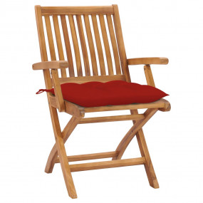 Patio Chair Set of 2 Wooden, Red Cushions
