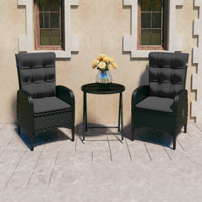 Bistro Set Black Poly rattan, steel, glass, fabric Medi...