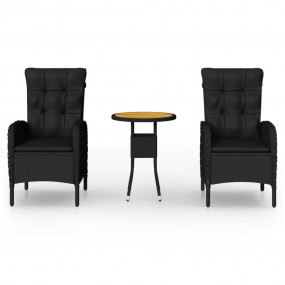 Bistro Set Black Poly Rattan, Steel, Solid Acacia Wood ...