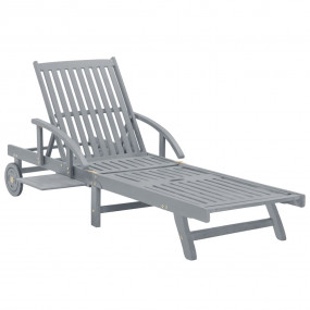Sunlounger Grey Solid Acacia wood Large Adjustable Armr...