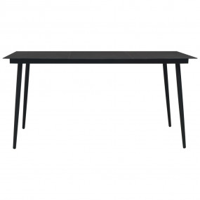 Dining Set Black PVC rattan, powder-coated steel, glass...