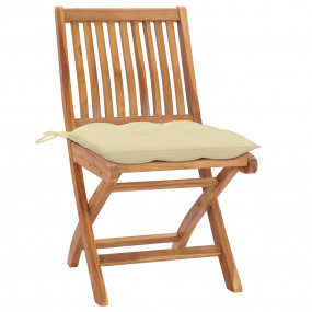 Garden Chair Set of 2 Cream White Cushion, Teak Wood Te...