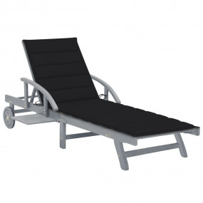 Sun Lounger Gray Solid Acacia Wood Large Adjustable Arm...