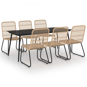 Dining Set Oak Poly rattan 7 Piece Set Stackable Dining...