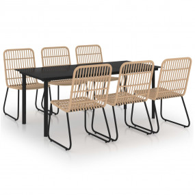 Dining Set Oak and black Poly rattan 74.8 x 35.4 x 29.1...