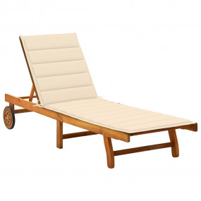 Sunlounger Brown with cream cushion Solid Acacia wood S...