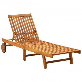 Sunlounger Acacia wood and green cushion