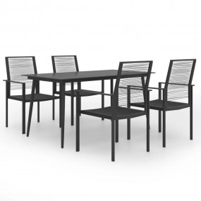 Dining Set Black Powder-Coated Steel, PVC Hollow Rattan...