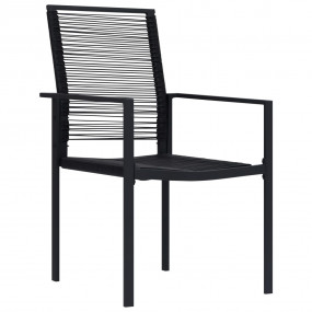 Dining Set Black Glass, Powder-Coated Steel, PVC Rattan...