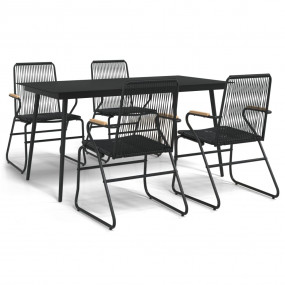 Garden Dining Set Black PVC rattan Medium Durable