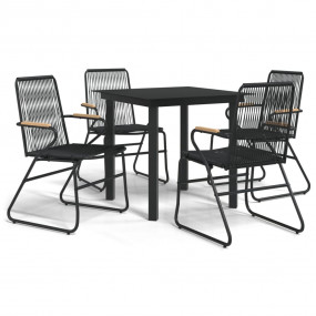 Garden Dining Set Black PVC Rattan Medium Seats Many