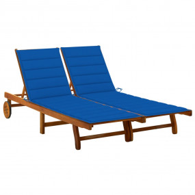 Sunlounger Royal blue cushion, Natural wood