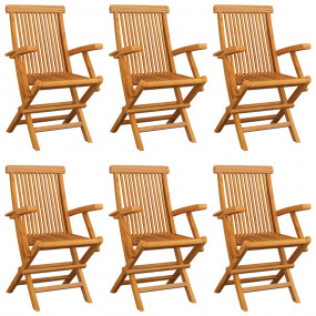 Patio Chair Set of 6 Taupe, Teak Solid teak wood, 100% ...