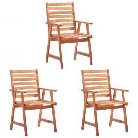 Patio Chair Set of 3 Natural wood and red cushion