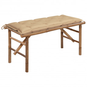 Garden Bench Natural Bamboo, Beige Cushion