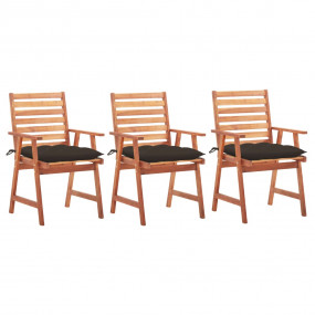 Patio Chair Set of 3 Taupe Solid Acacia wood Standard D...