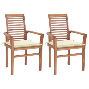 Dining Chair Set of 2 Teak Cream Teak wood Standard Sta...