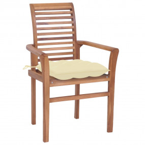 Dining Chair Set of 4 Teak, Cream White Cushion