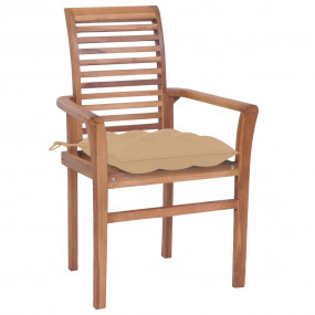 Dining Chair Set of 4 Beige (Cushions) Teak hardwood, P...