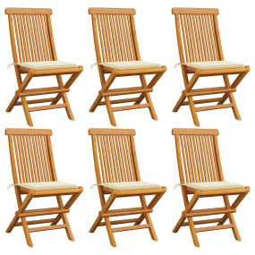 Garden Chair Set of 6 Natural Teak Teak wood, polyester...