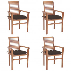 Dining Chair Set of 4 Taupe Teak Wood Standard Stackabl...
