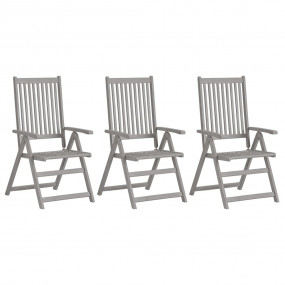 Garden Chair Set of 3 Grey Solid Acacia Wood One Size F...
