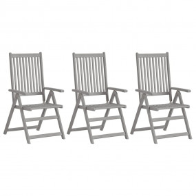 Garden Chair Set of 3 Grey Solid Acacia Wood Standard