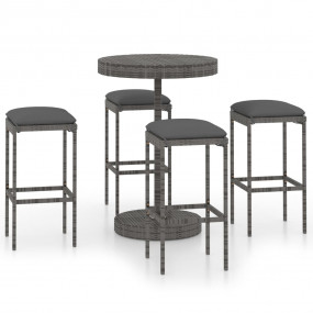 Garden Bar Set Grey PE Rattan, Powder-Coated Steel Gard...