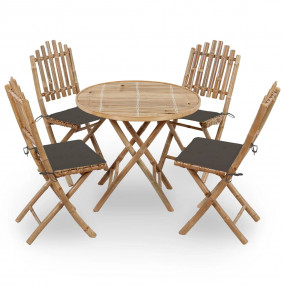 Patio Dining Set Set of 4 Natural Bamboo Bamboo, Polyes...