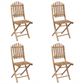 Patio Dining Set Set of 4 Bamboo color, Blue cushions