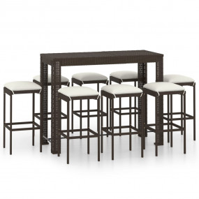 Garden Bar Set Brown PE Rattan 9 Piece Durable Garden B...