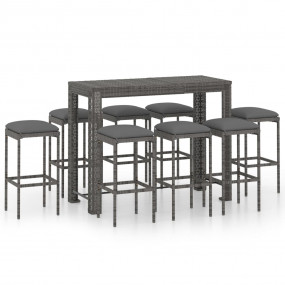Garden Bar Set Grey PE rattan, powder-coated steel Stan...