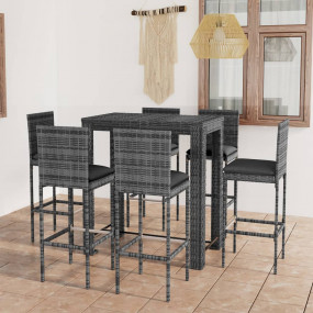 Garden Bar Set Gray PE rattan Medium Footrest Garden Ba...
