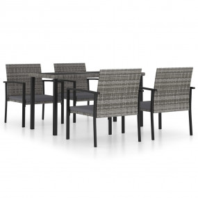 Dining Set Grey and Black Poly rattan, powder-coated st...