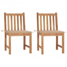 Garden Chair Set of 2 Beige Fine sanded teak and polyes...