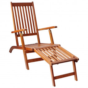 Deck Chair Brown Solid Acacia wood Standard Foldable De...