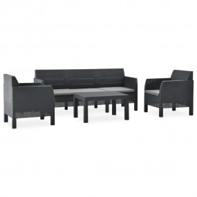 Garden Lounge Set Anthracite Polypropylene with a ratta...
