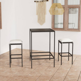 Garden Bar Set Black PE rattan 3 Piece Set Footrest