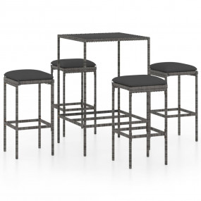 Garden Bar Set Grey PE Rattan, Powder-Coated Steel, Tem...