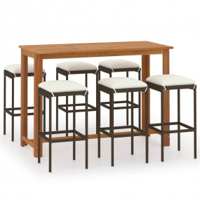 Garden Bar Set Brown, Cream Solid acacia wood Large