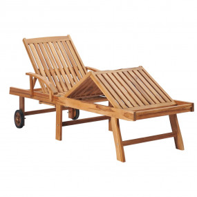 Sun Lounger Teak, Blue Solid Teak wood, Polyester, Galv...